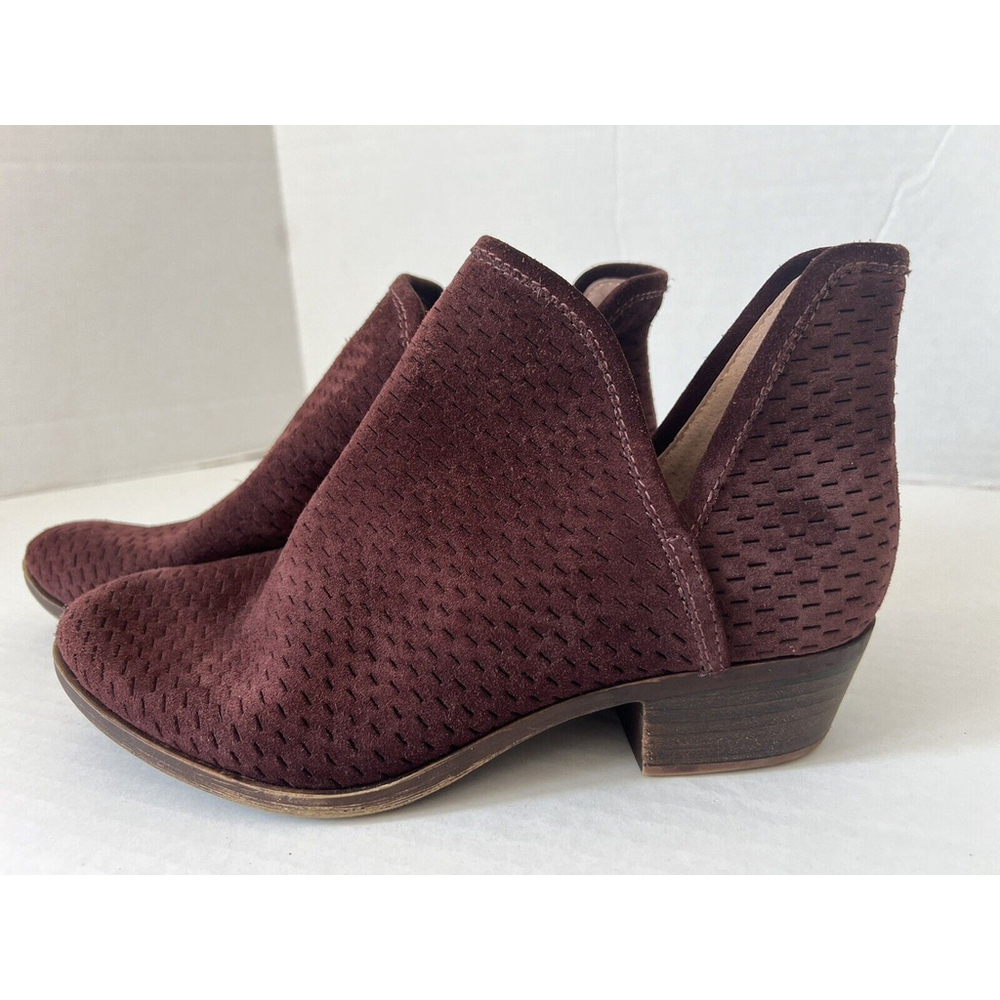 Lucky Brand Ankle Booties Womens 7 Baley Maroon Suede Leather Perforated Boots - Picture 2 of 8